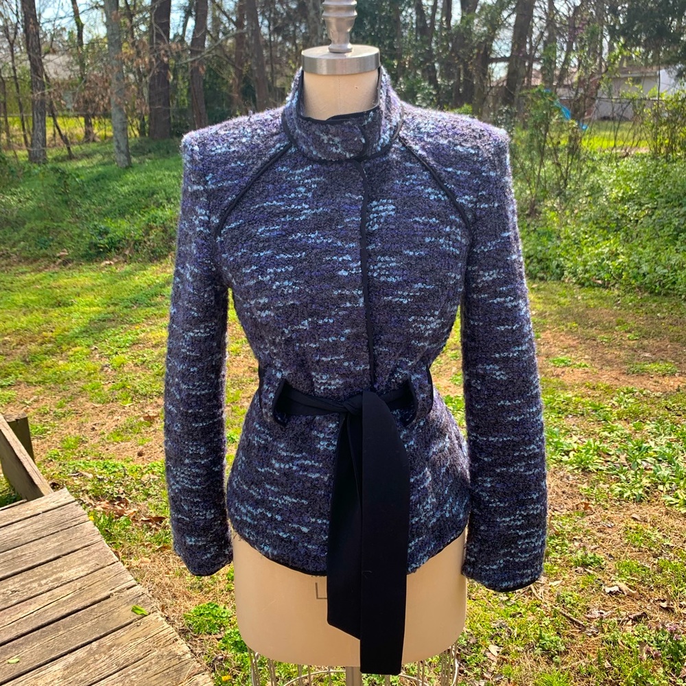 Textured Yarn Blazer Jacket with Belt